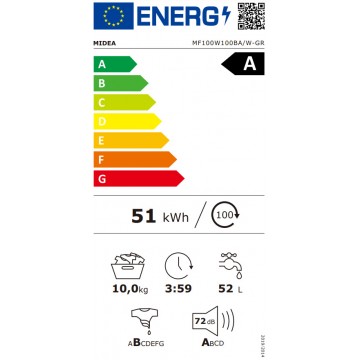 Midea Πλυντήριο Ρούχων 10kg με Ατμό 1400 Στροφών MF100W100BA/W-GR